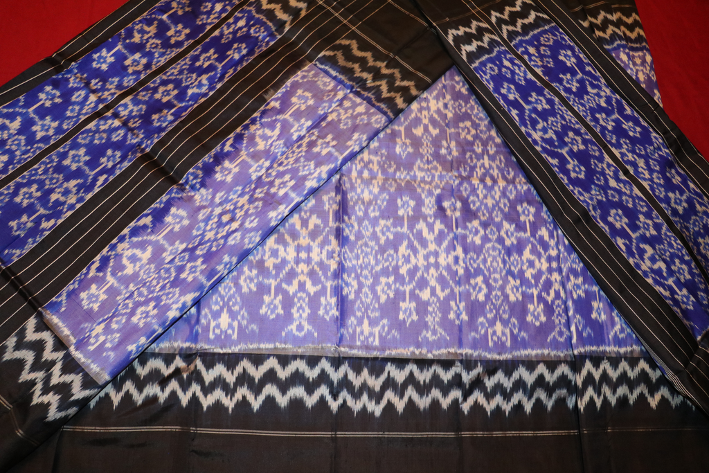 [JKHWRSI/002] 100% Raw Silk Ikat Handwoven lavender  and black