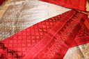 100% Raw Silk Ikat Handwoven grey and red